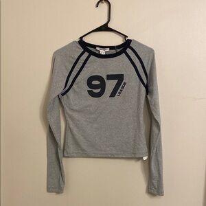 Gray Long Sleeve Top with Navy Accents